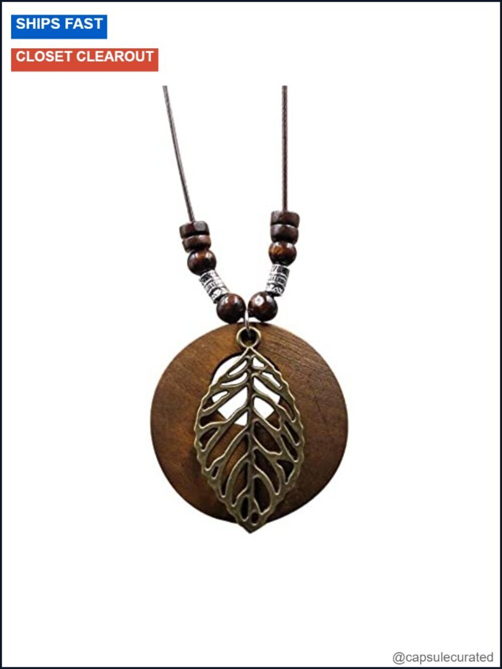 Vintage Wooden Pendant Boho Long Rope Necklace Women